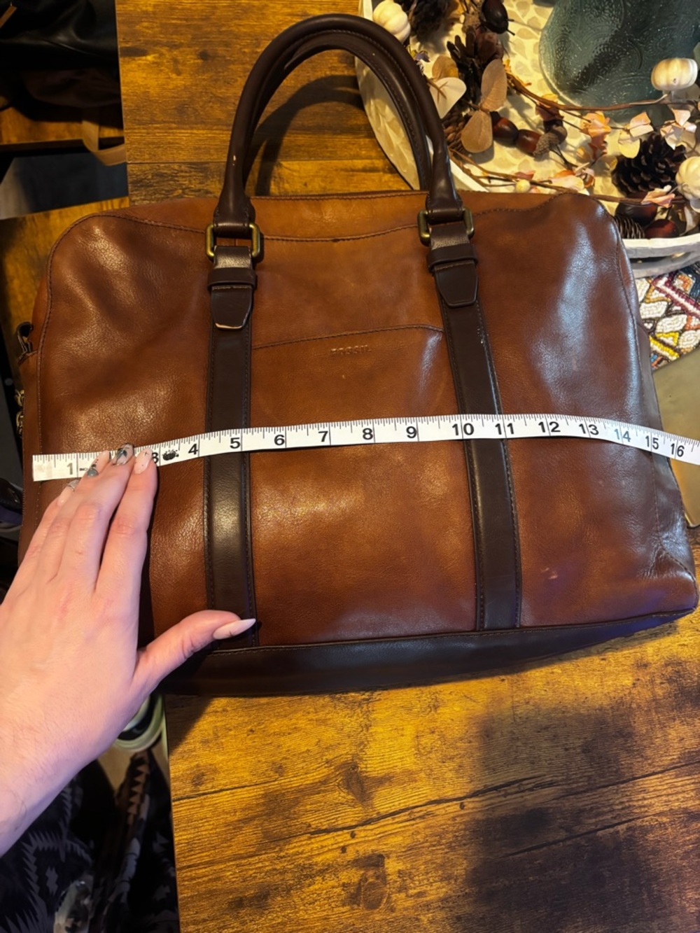 Fossil Brown Leather Satchel Carryall Weekender Bag - Picture 8 of 9